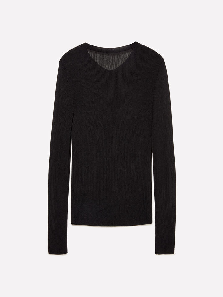 Black Henley top - women's crew neck sweaters - Black | Sisley image number 6